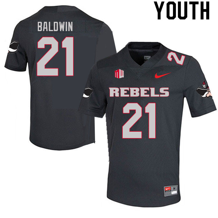 Youth #21 Johnathan Baldwin UNLV Rebels College Football Jerseys Sale-Charcoal